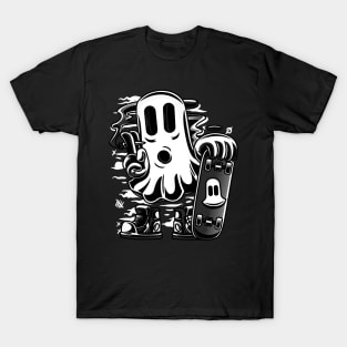 Skater Ghost Halloween Funny Grey T-Shirt